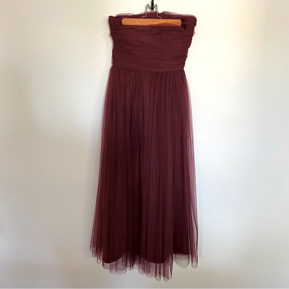 Joanna August Dresses & Skirts - Joanna August Burgundy Tulle Strapless Gown